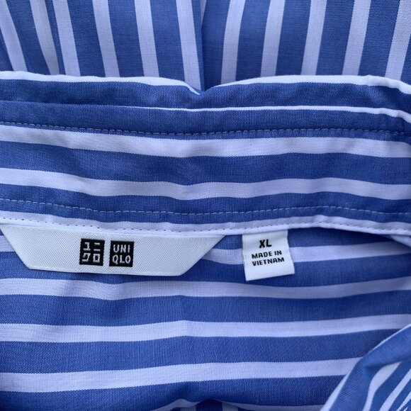 NWT UNIQLO Women's size XL Blue & White Striped Long Sleeve Button Down Shirt - Picture 10 of 12